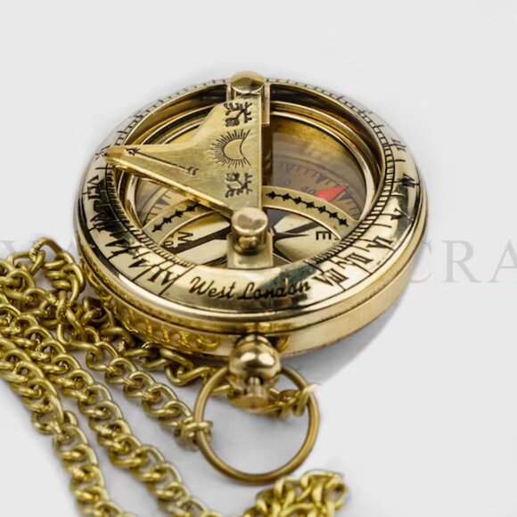 Brass Sundial Compass with Leather Cover 2 " Perfect Travel Companion Gift - Picture 5 of 5